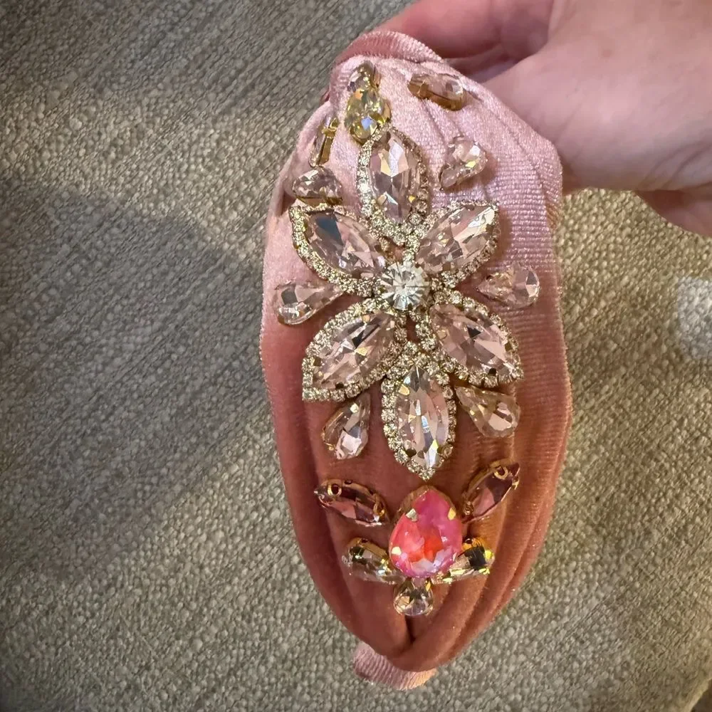 Pink Velvet Headband with Crystal Embellishments